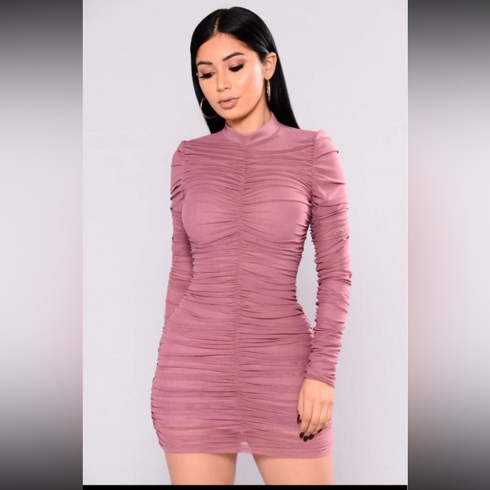 Fashion Nova Pink Ruched Bodycon Mini Dress